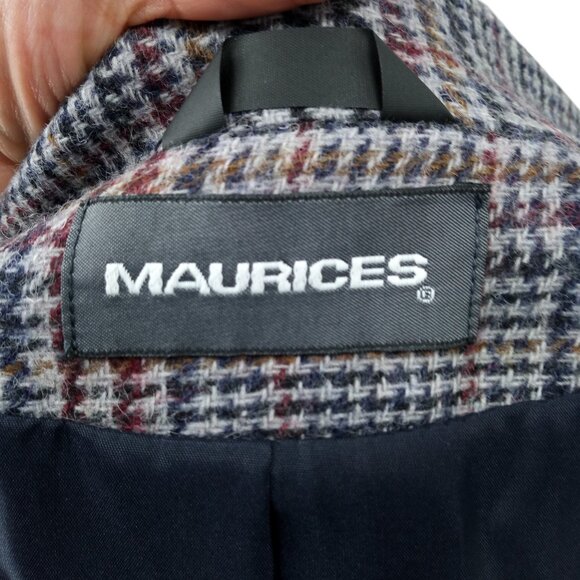 Vintage Plaid 100% Wool Houndstooth Blazer Size M Maurices 90s Y2K Gray Lined - Picture 11 of 12